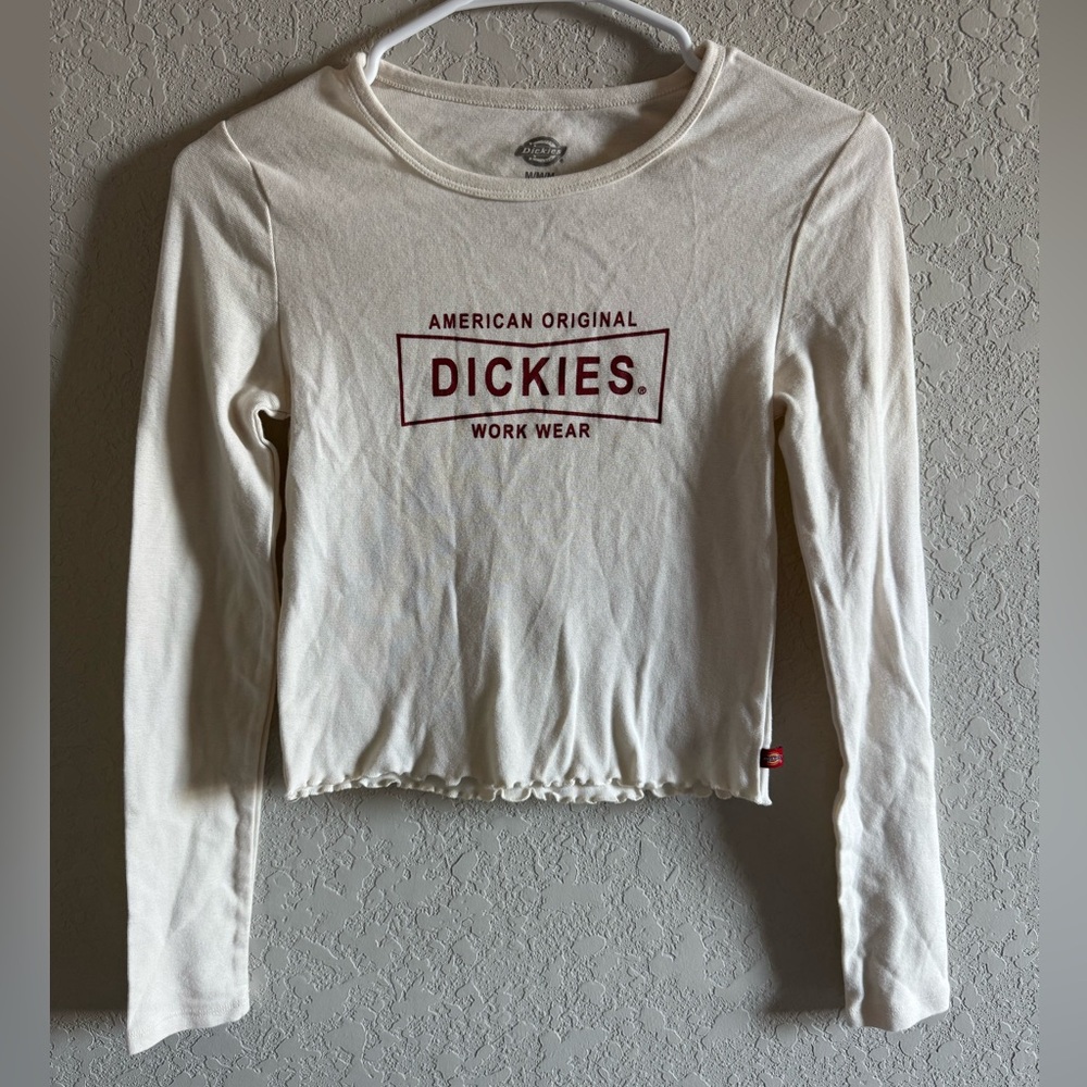 Dickies Cream Long Sleeve Shirt with Red Logo